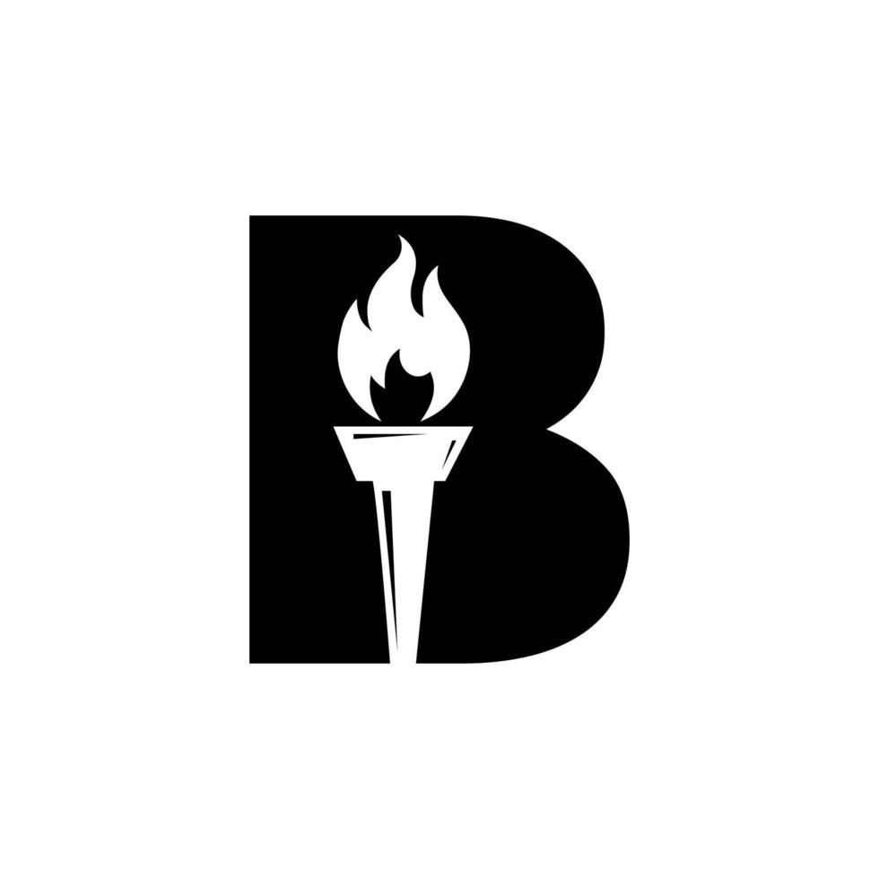 Initial Letter B Fire Torch Concept With Fire and Torch Icon Vector Symbol