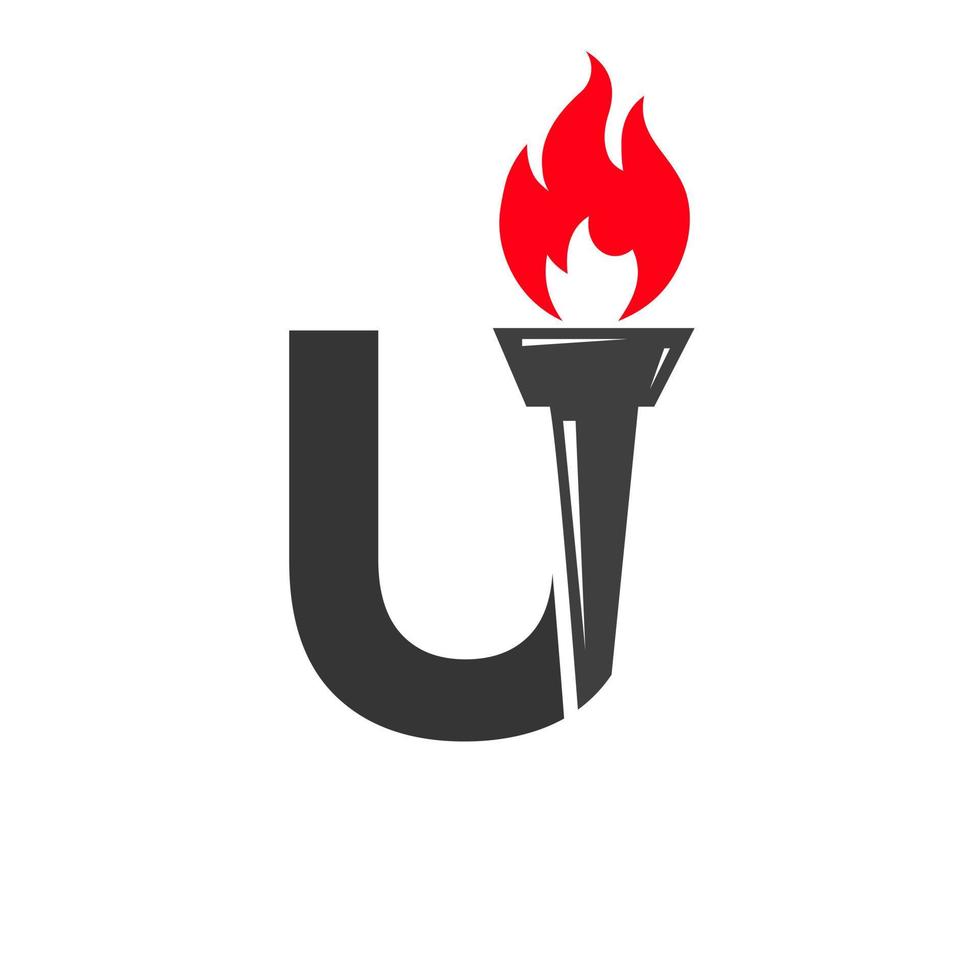 Initial Letter U Fire Torch Concept With Fire and Torch Icon Vector Symbol