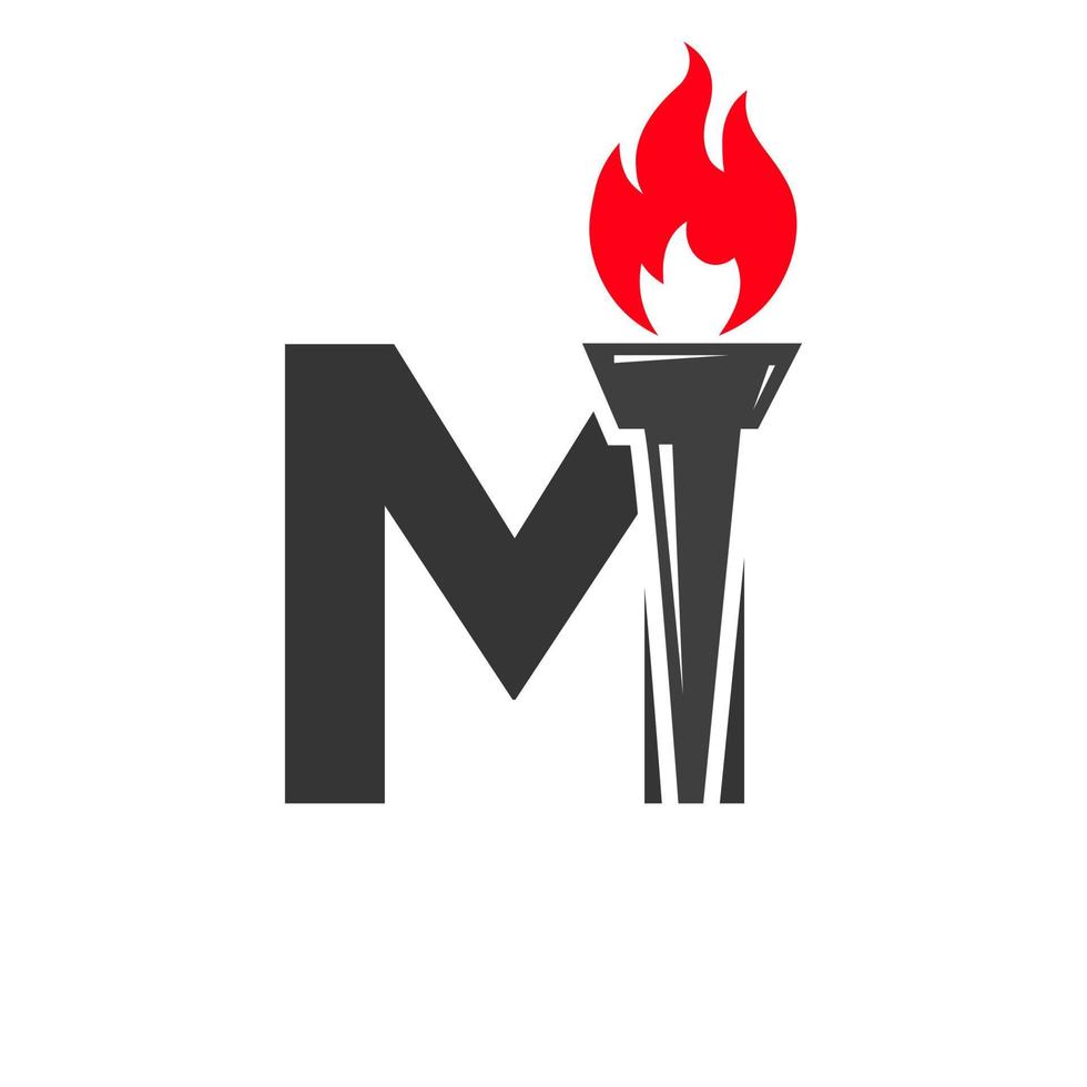 Initial Letter M Fire Torch Concept With Fire and Torch Icon Vector Symbol