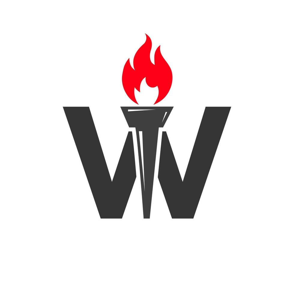 Initial Letter W Fire Torch Concept With Fire and Torch Icon Vector Symbol