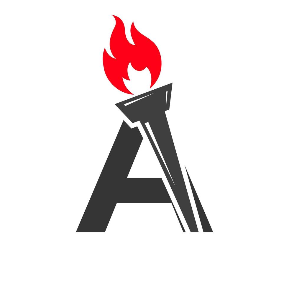 Initial Letter A Fire Torch Concept With Fire and Torch Icon Vector Symbol