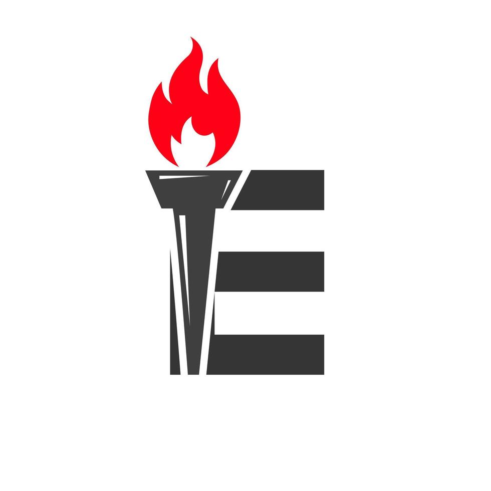 Initial Letter E Fire Torch Concept With Fire and Torch Icon Vector Symbol