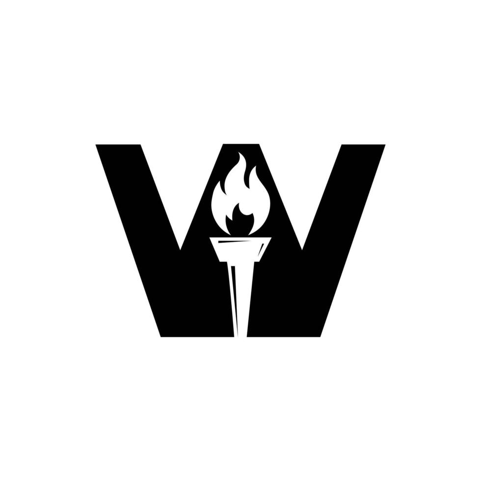 letra inicial w concepto de antorcha de fuego con símbolo de vector de icono de fuego y antorcha