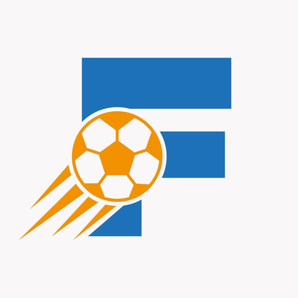 letra inicial f concepto de logotipo de fútbol con icono de fútbol en movimiento. símbolo de logotipo de fútbol vector