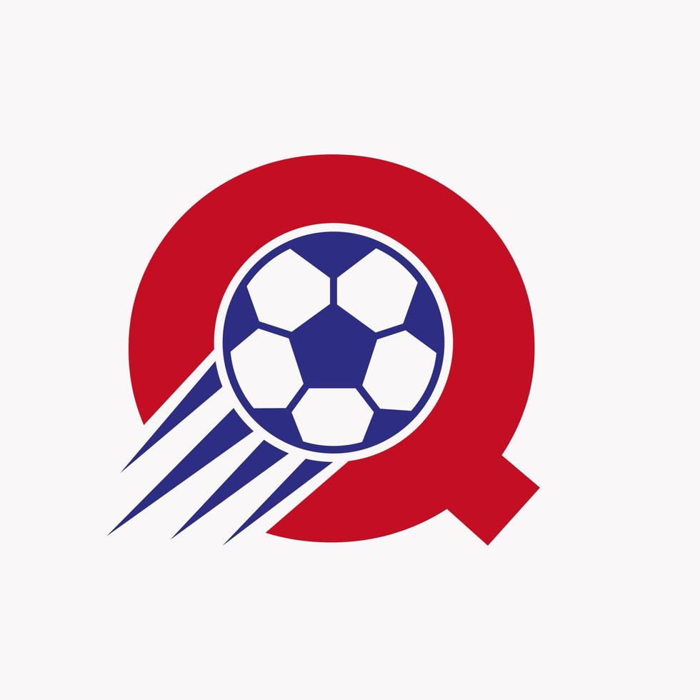 letra inicial q concepto de logotipo de fútbol con icono de fútbol en movimiento. símbolo de logotipo de fútbol vector