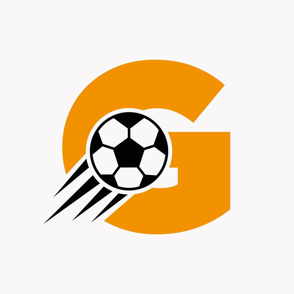letra inicial g concepto de logotipo de fútbol con icono de fútbol en movimiento. símbolo de logotipo de fútbol vector