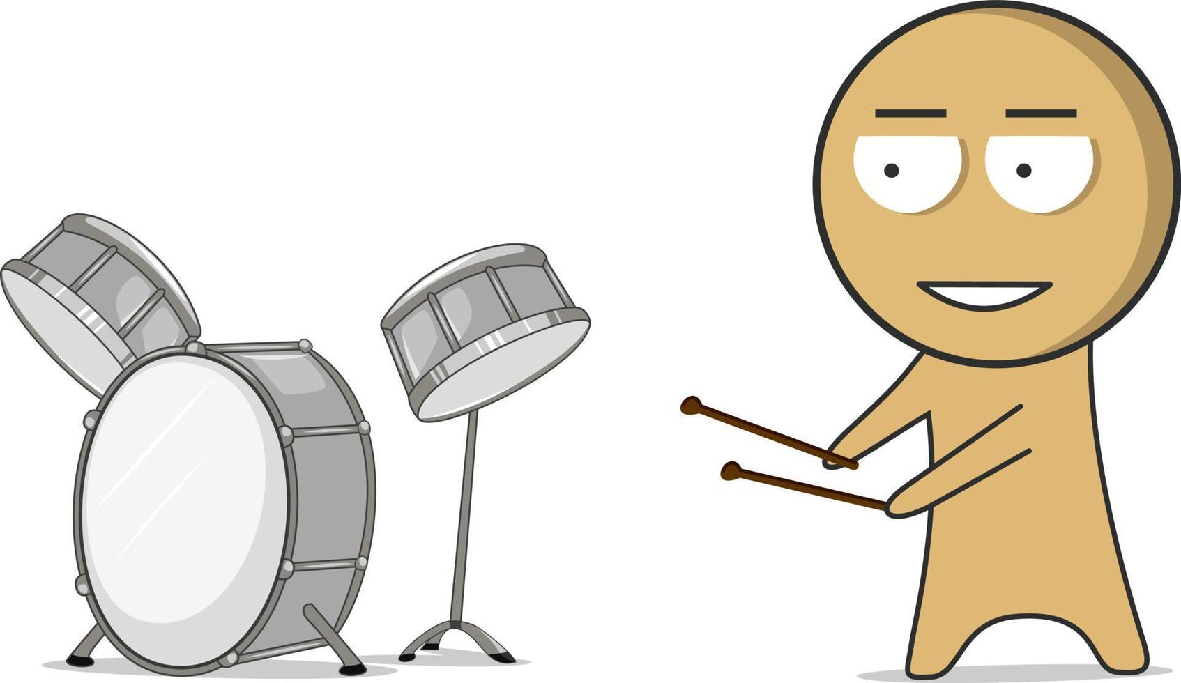 Next to the drums is a musician with drumsticks vector