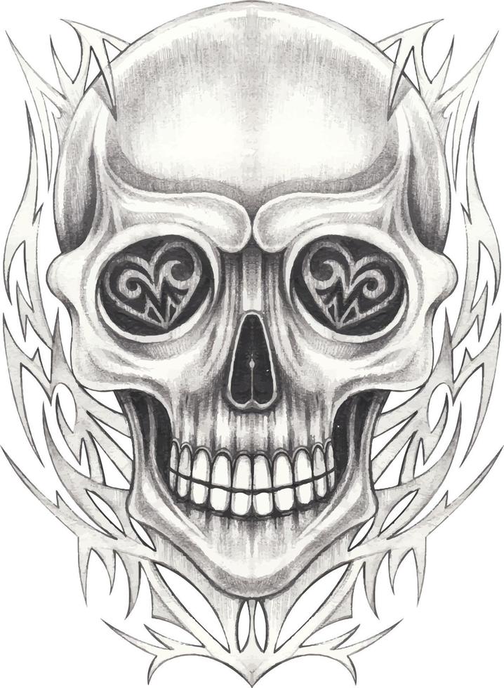 Art graphic mix skull tattoo. Hand drawing and make graphic vector. vector