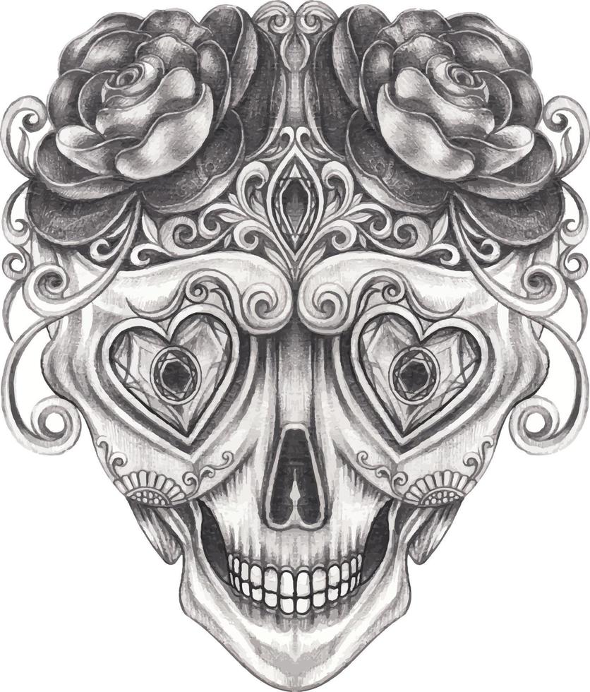 Art fancy skull day of the dead. Hand drawing and make graphic vector. vector