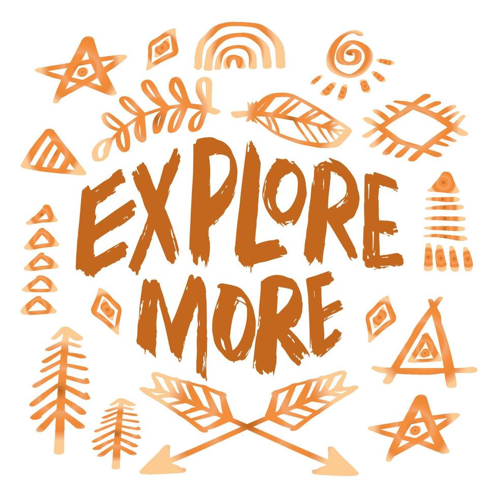Explore more, hand lettering. vector