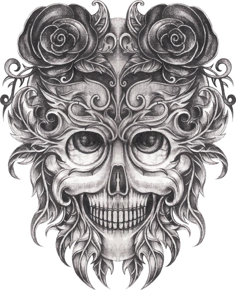 Art fantasy surreal skull. Hand drawing and make graphic vector. vector