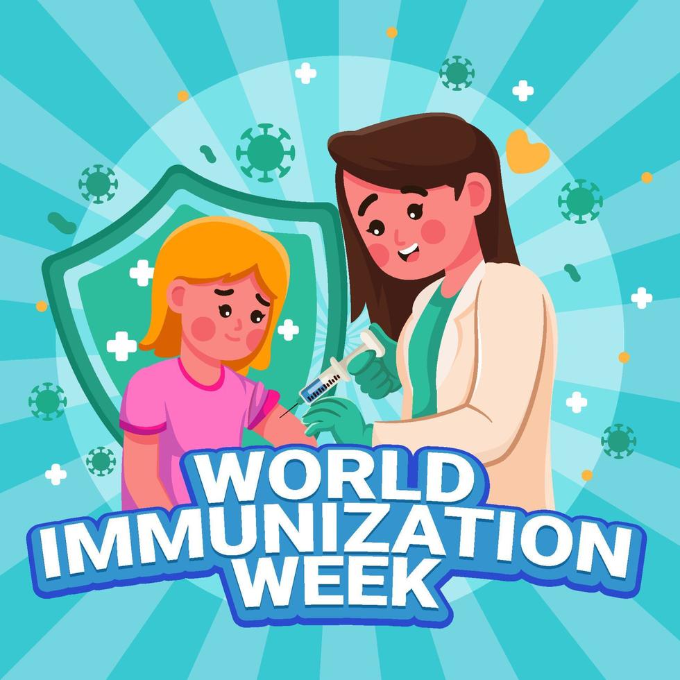 linda chica se vacunó en la semana mundial de inmunización vector