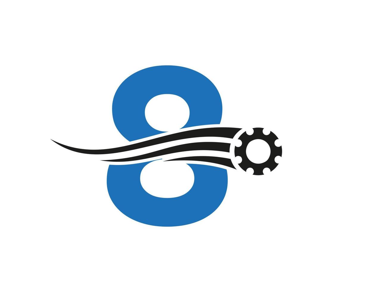 logotipo de rueda dentada de engranaje de letra 8. icono industrial automotriz, logotipo de engranaje, símbolo de reparación de automóviles vector