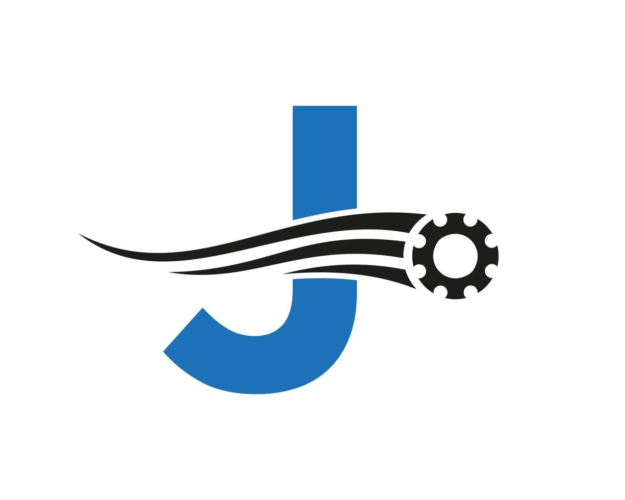 Letter J Gear Cogwheel Logo. Automotive Industrial Icon, Gear Logo, Car Repair Symbol vector