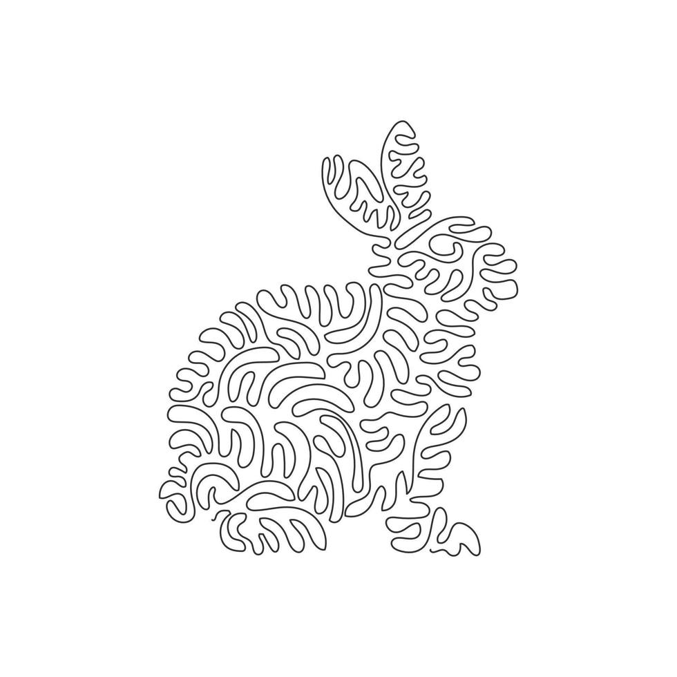 Continuous curve one line drawing of cute sitting rabbit curve abstract art. Single line editable stroke vector illustration of agile rabbit for logo, wall decor, boho poster