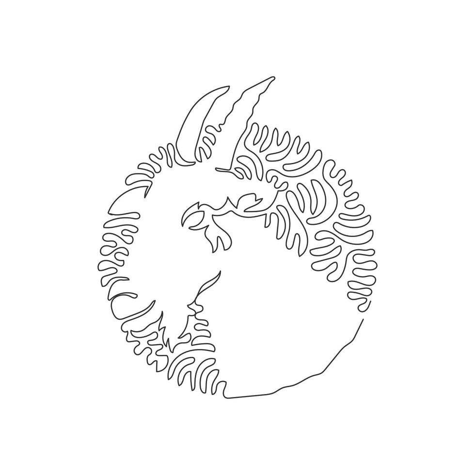 Single curly one line drawing. Cute goat whose horns. Continuous line draw graphic design vector illustration of friendly domestic goat for icon, symbol, company logo, poster wall decor