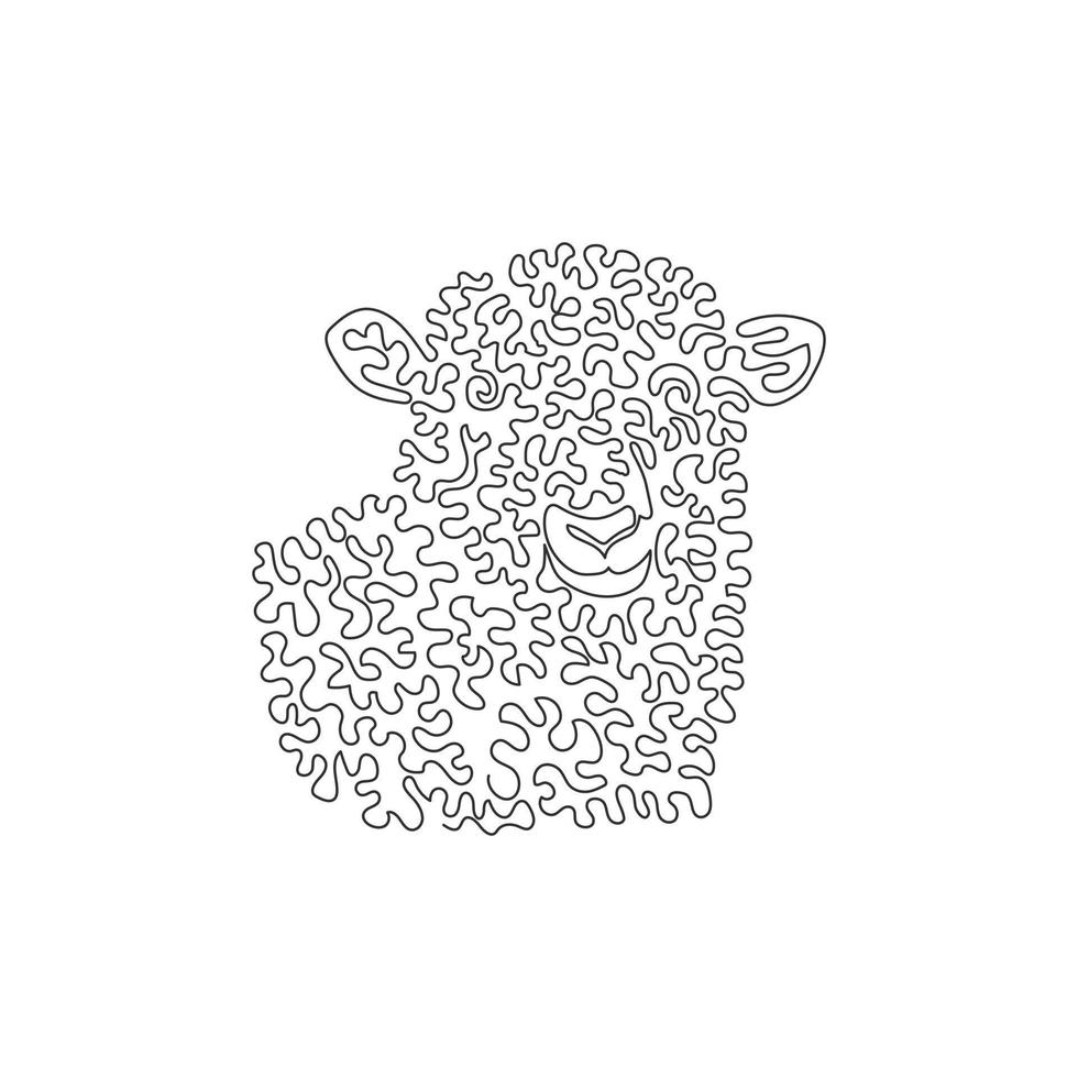 Single one curly line drawing of  sheep is stocky. Continuous line draw graphic design vector illustration of  domesticated sheep for icon, symbol, company logo, boho wall decor