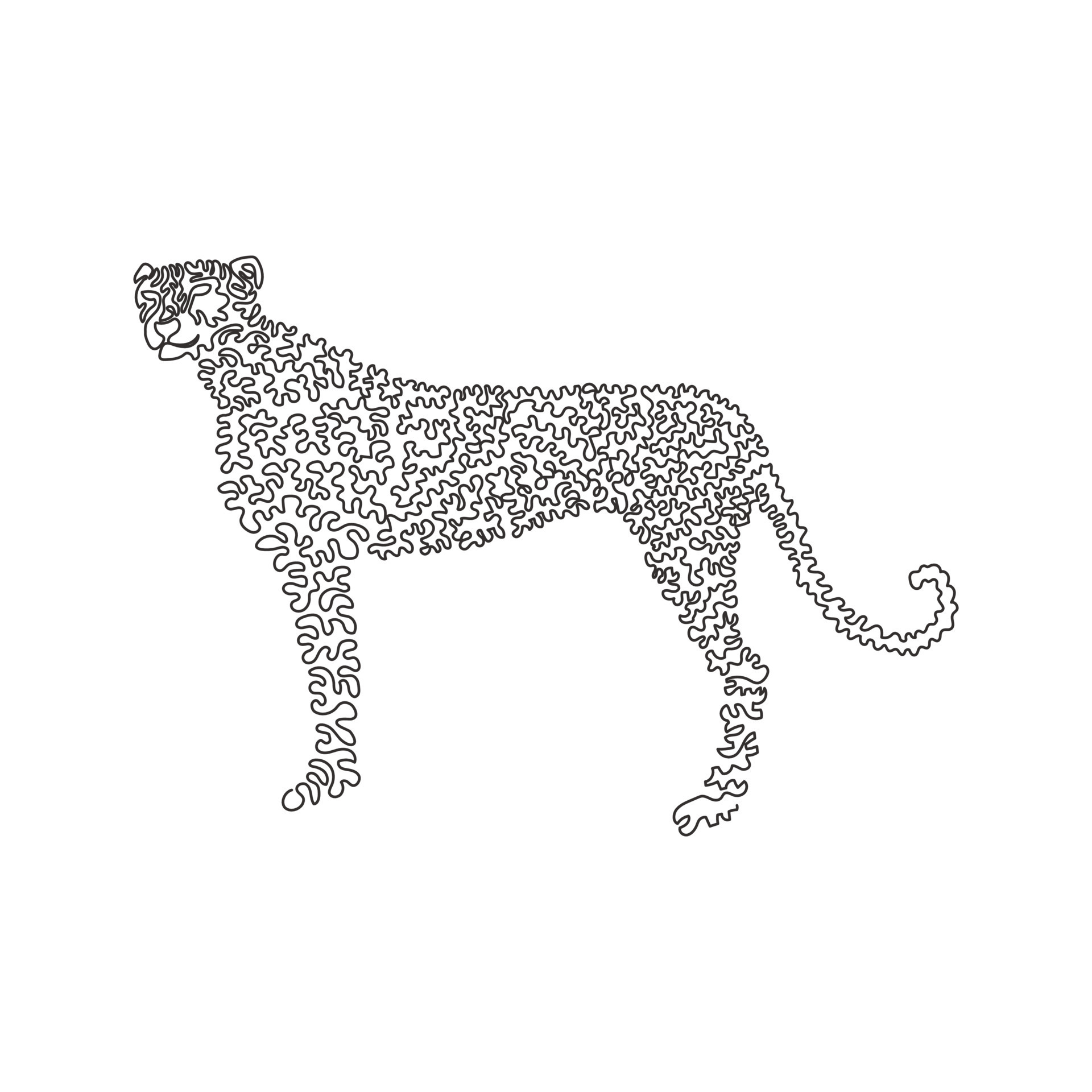 Continuous one curve line drawing of funny cheetah abstract art in