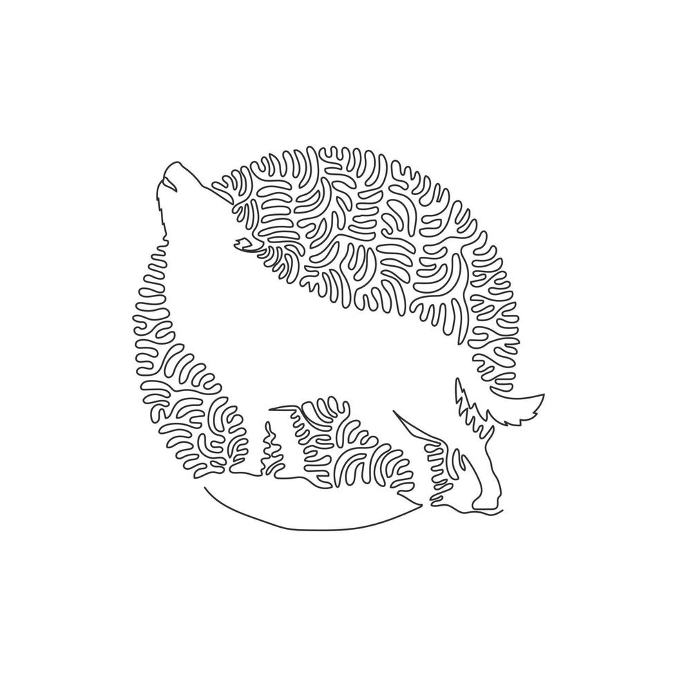 dibujo de una línea de curva continua del arte abstracto de lobo depredador en círculo. ilustración de vector de trazo editable de una sola línea de lobo es un canino salvaje para logotipo, decoración de pared, arte imprimible boho