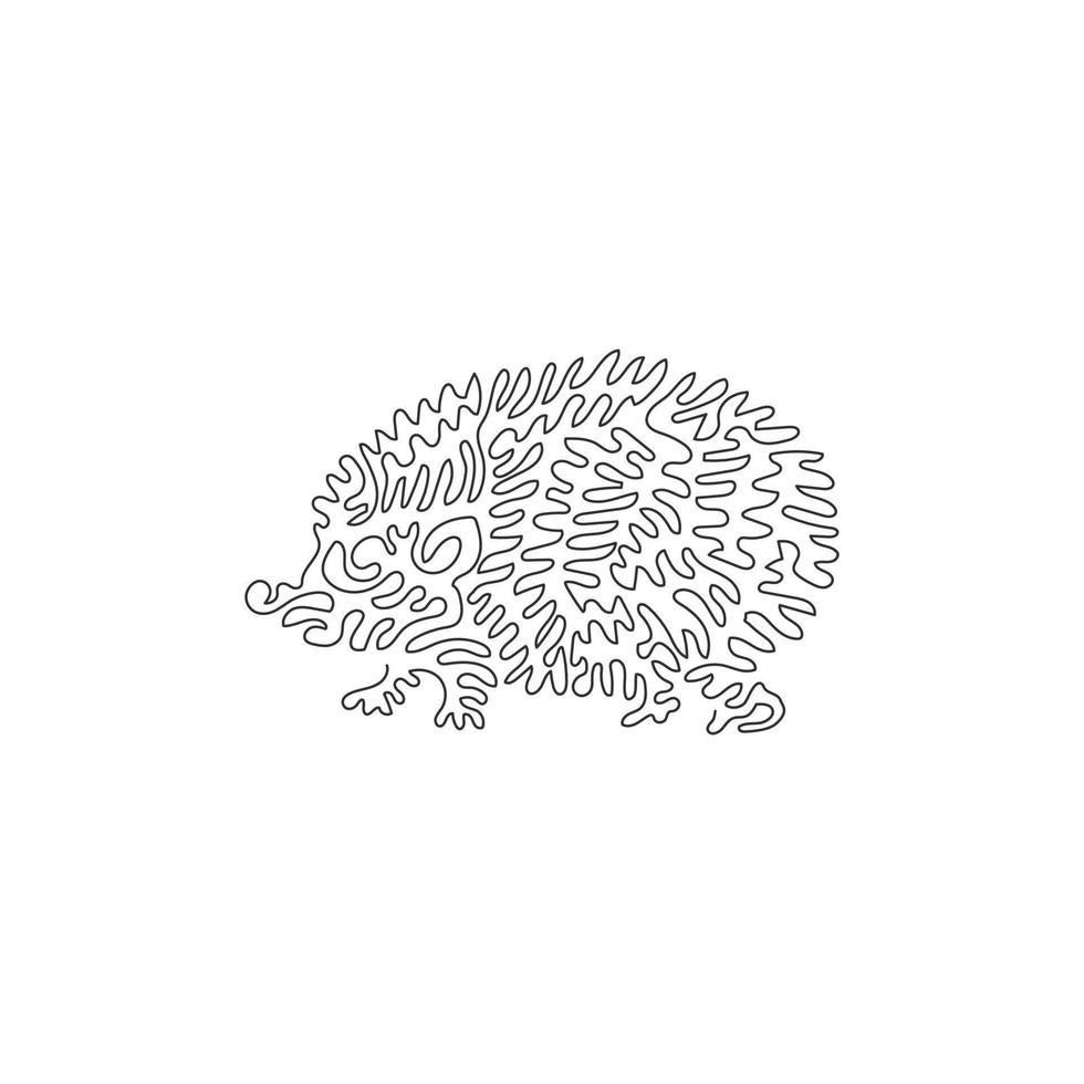 Single swirl continuous line drawing of the humble hedgehog abstract art. Continuous line draw graphic design vector illustration style of cute hedgehog for icon, sign, minimalism modern wall decor