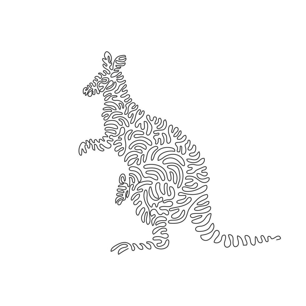 Single curly one line drawing abstract art. Kangaroos possess powerful hind legs. Continuous line draw graphic design vector illustration of strong kangaroo tail for icon, symbol, logo, boho poster