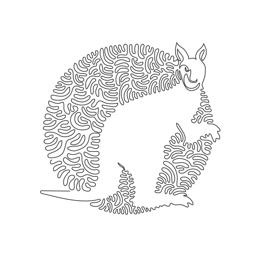 Single curly one line drawing of cute kangaroo abstract art. Continuous line draw graphic design vector illustration of powerful kangaroo hind legs for icon, symbol, logo, poster wall decor