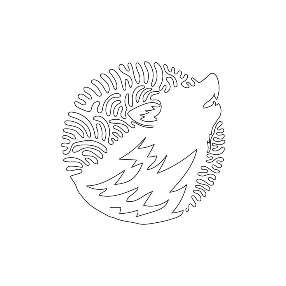 Single one curly line drawing of wild wolf abstract art. Continuous line draw graphic design vector illustration of predatory wolf for icon, symbol, company logo, boho poster