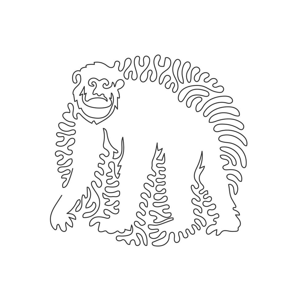 Continuous curve one line drawing of adorable chimpanzee curve abstract art. Single line editable stroke vector illustration of cute chimpanzee for logo, wall decor, boho poster