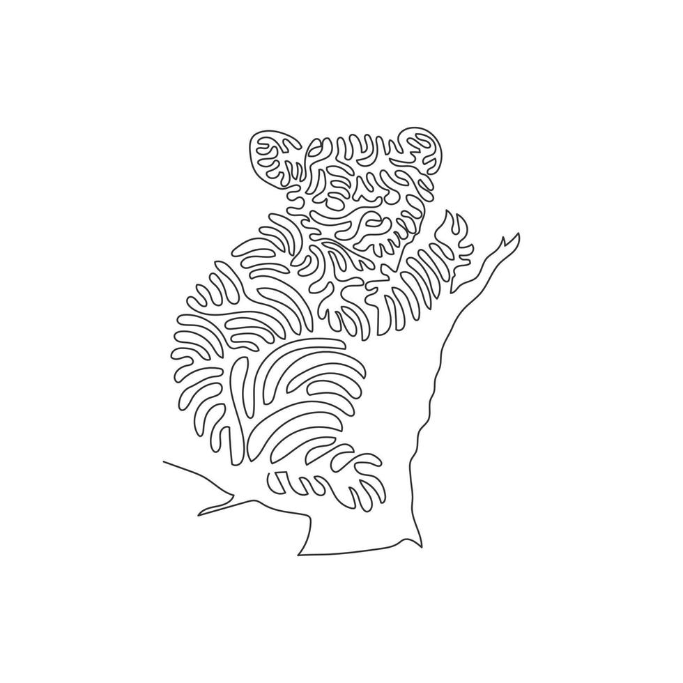 Continuous one curve line drawing of funny koala abstract art in circle. Single line editable stroke vector illustration of adorable koala for logo, wall decor and poster print decoration