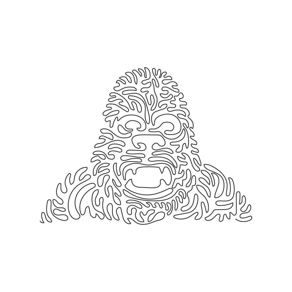 Single one curly line drawing of gruesome gorilla. Continuous line drawing graphic design vector illustration of a gorilla is robust and powerful for icon, symbol, logo, poster wall decor