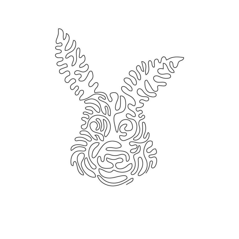 Single curly one line drawing of cute rabbit abstract art