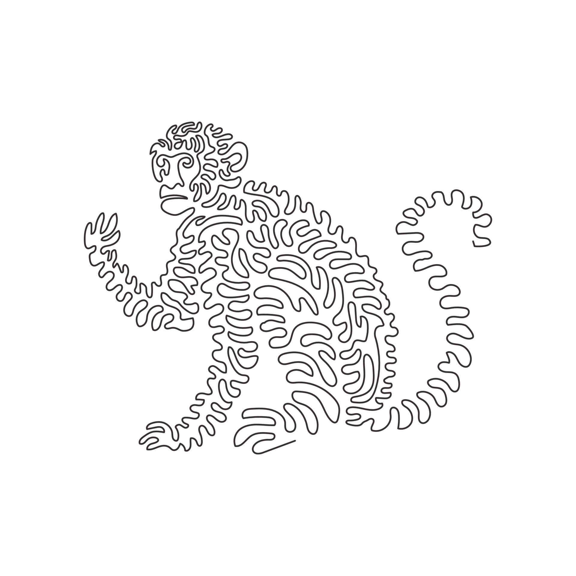 Single one line drawing of a cute monkey sitting abstract art. Continuous  line drawing graphic design vector illustrations of monkeys are highly  social omnivores for icon, symbol, logo, boho poster 19492997 Vector