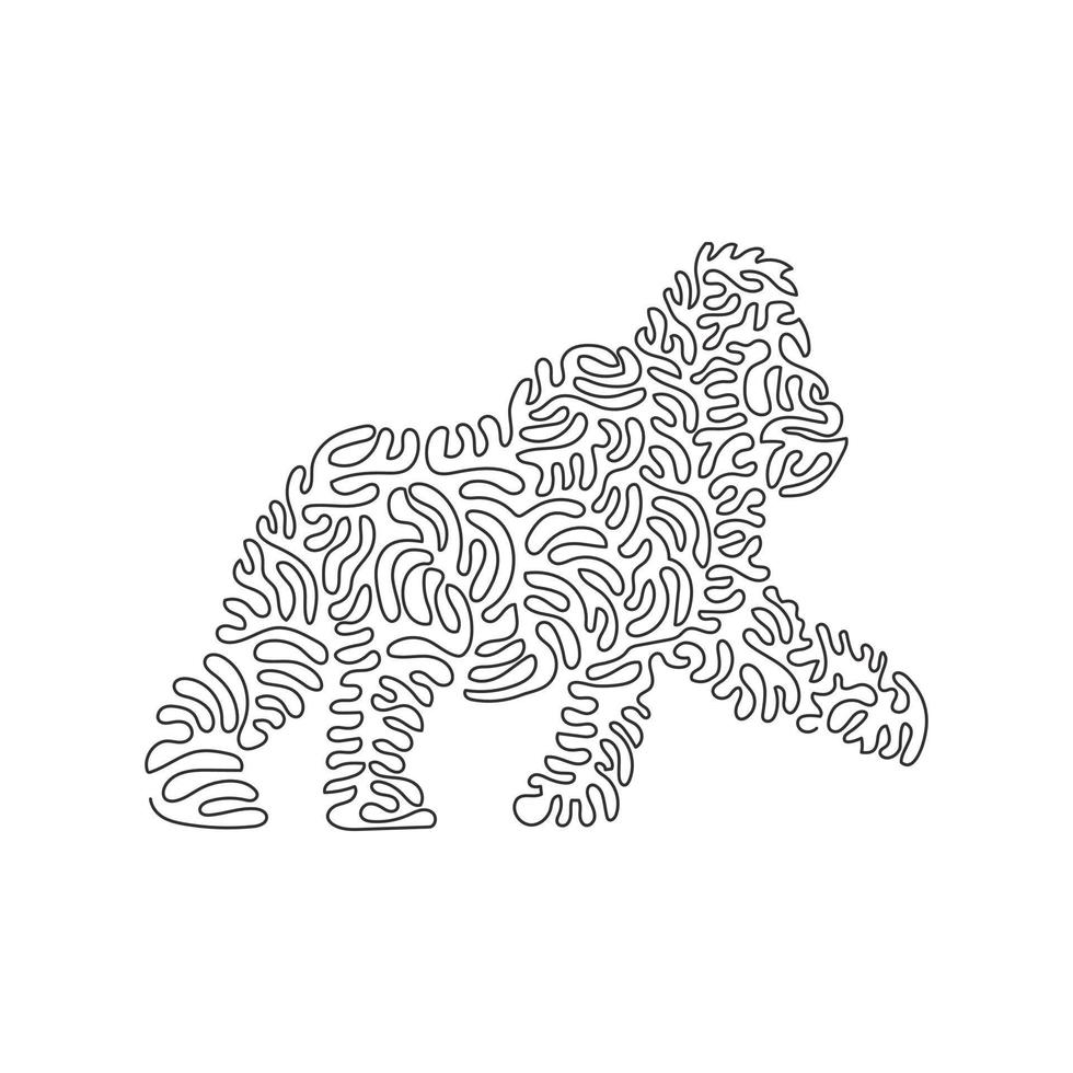 Continuous curve one line drawing of ferocious gorilla curve abstract art. Single line editable stroke vector illustration of genius primate gorilla for logo, wall decor, poster print decoration