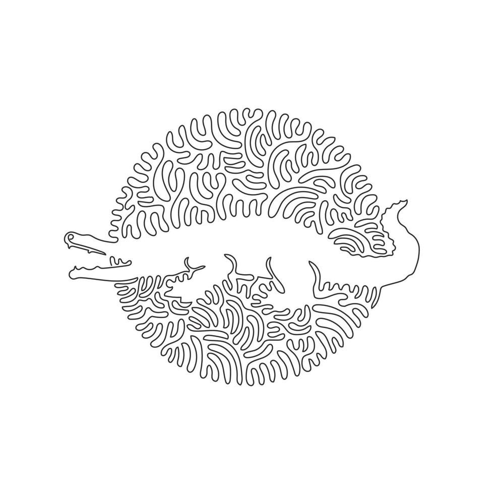 Continuous curve one line drawing of predatory alligator abstract art in circle. Single line editable stroke vector illustration of gruesome alligator for logo, wall decor, poster print decoration