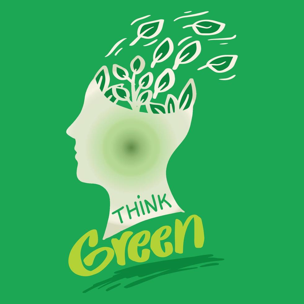 Think green eco human head silhouette. Environment posters vector