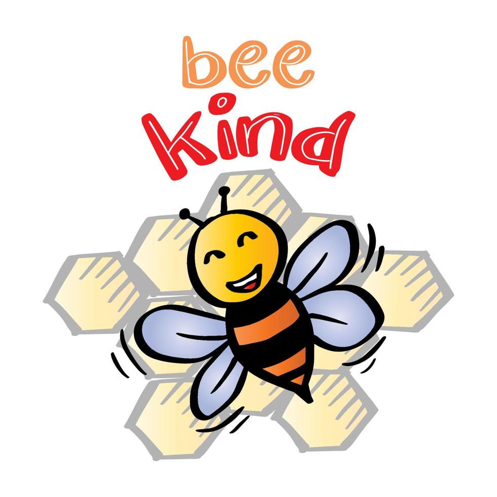 Be kind. Hand drawn motivation phrase. Lettering with bee. vector