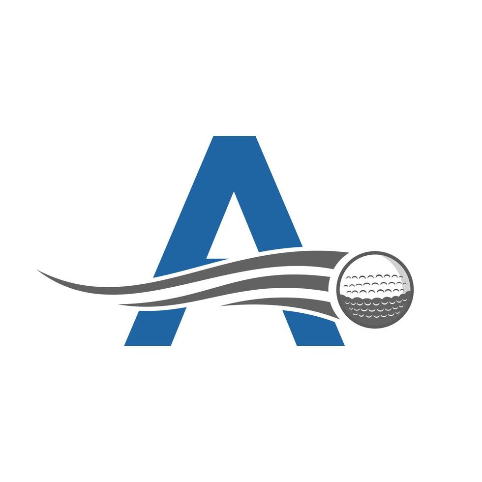 Letter A Golf Logo Concept With Moving Golf Ball Icon. Hockey Sports Logotype Symbol Vector Template