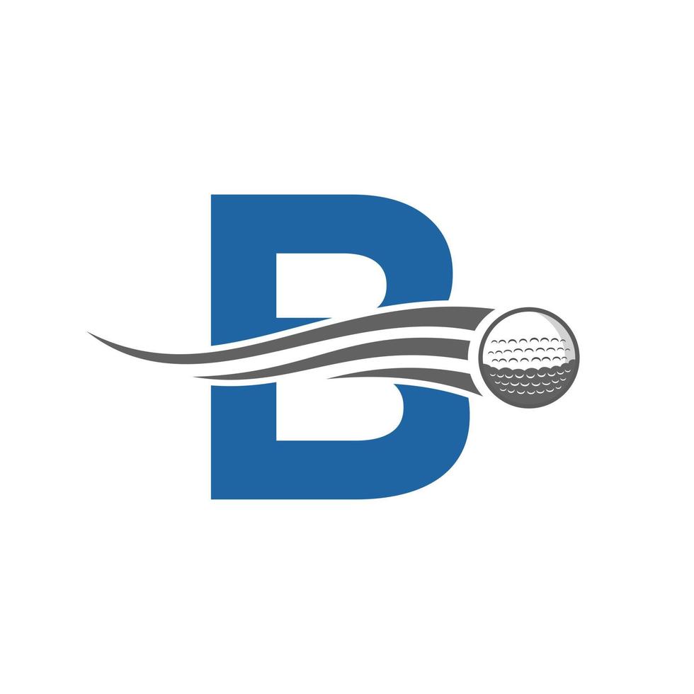 Letter B Golf Logo Concept With Moving Golf Ball Icon. Hockey Sports Logotype Symbol Vector Template