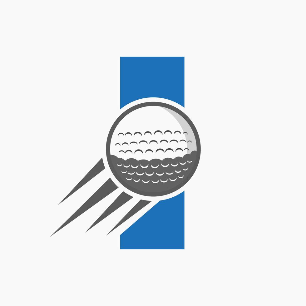 Letter I Golf Logo Concept With Moving Golf Ball Icon. Hockey Sports Logotype Symbol Vector Template