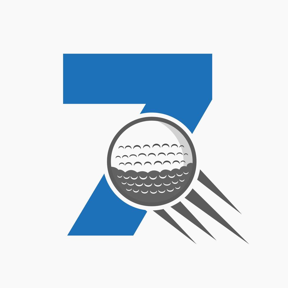 Letter 7 Golf Logo Concept With Moving Golf Ball Icon. Hockey Sports Logotype Symbol Vector Template