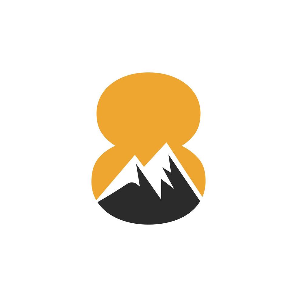 signo vectorial del logotipo de montaje de la letra 8. el logotipo del paisaje de la naturaleza de la montaña se combina con el icono y la plantilla de la colina vector