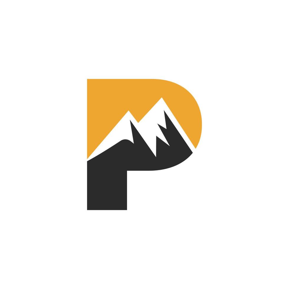 Letter P Mount Logo Vector Sign. Mountain Nature Landscape Logo Combine With Hill Icon and Template