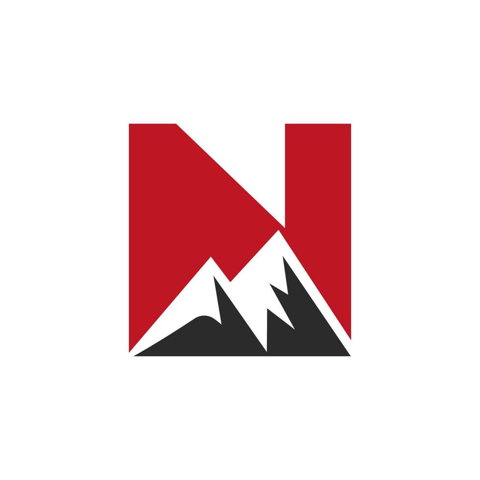 signo de vector de logotipo de montaje de letra n. el logotipo del paisaje de la naturaleza de la montaña se combina con el icono y la plantilla de la colina