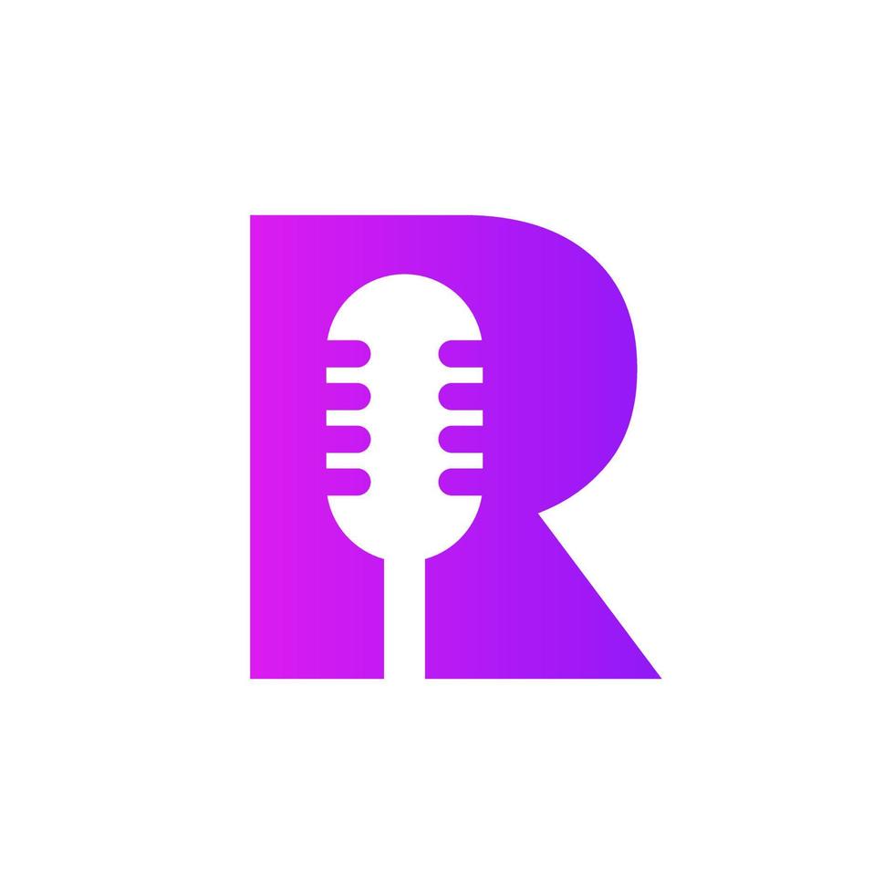 Initial Letter R Music Logo. Dj Symbol Podcast Logo Combined With Microphone Icon Vector Template