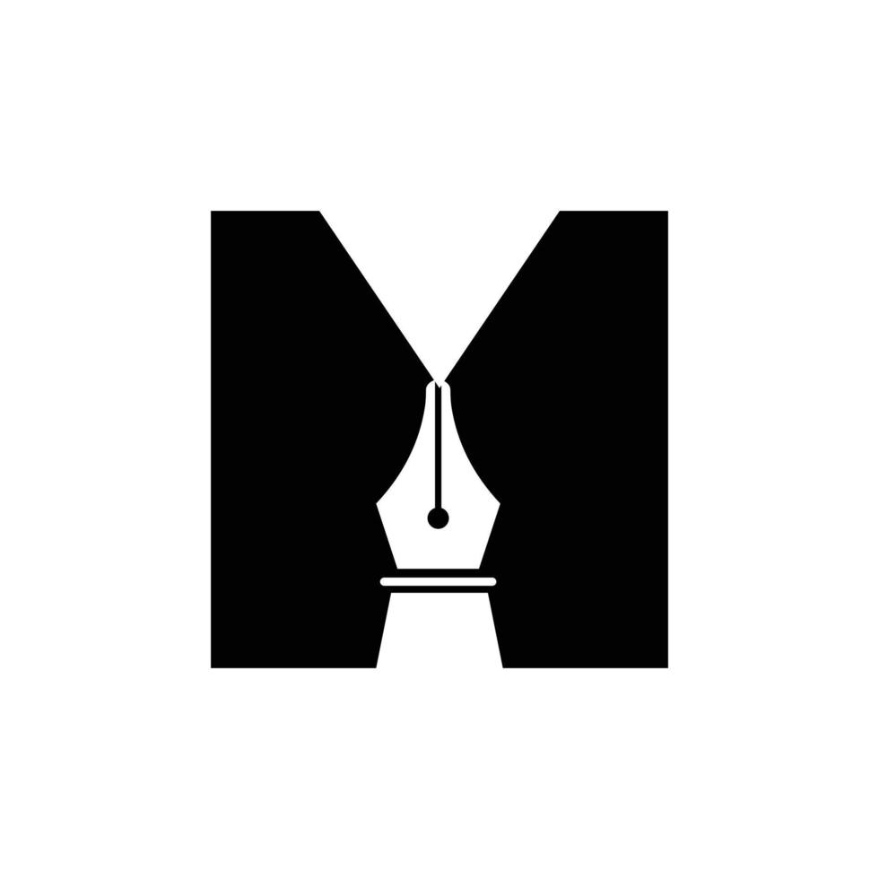 Initial Letter M Pen Nib Icon For Education Logo and Law Symbol Vector Template Based Alphabet