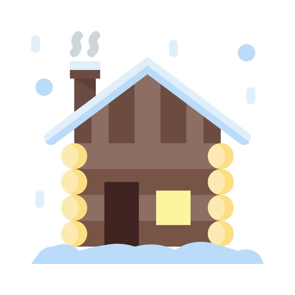 icono de cabaña de madera en vector de estilo plano, icono de casa de invierno, madera