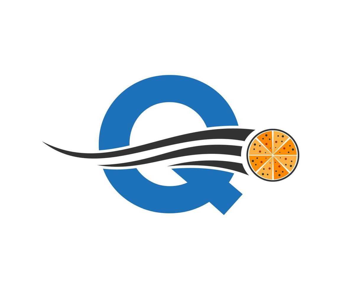 letra inicial q logotipo de restaurante de café con plantilla de vector de concepto de pizza