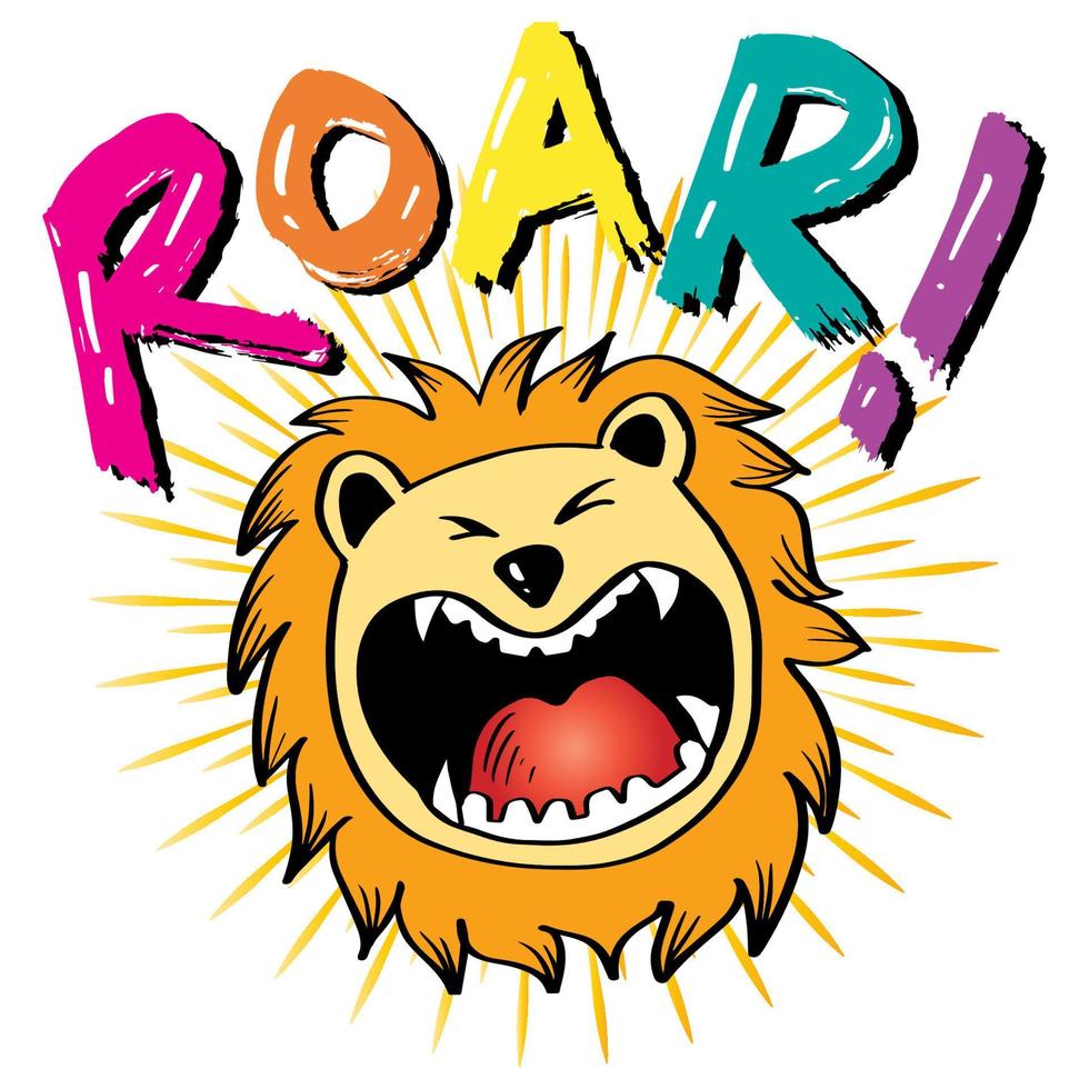 Roar lettering with cute head lion vector