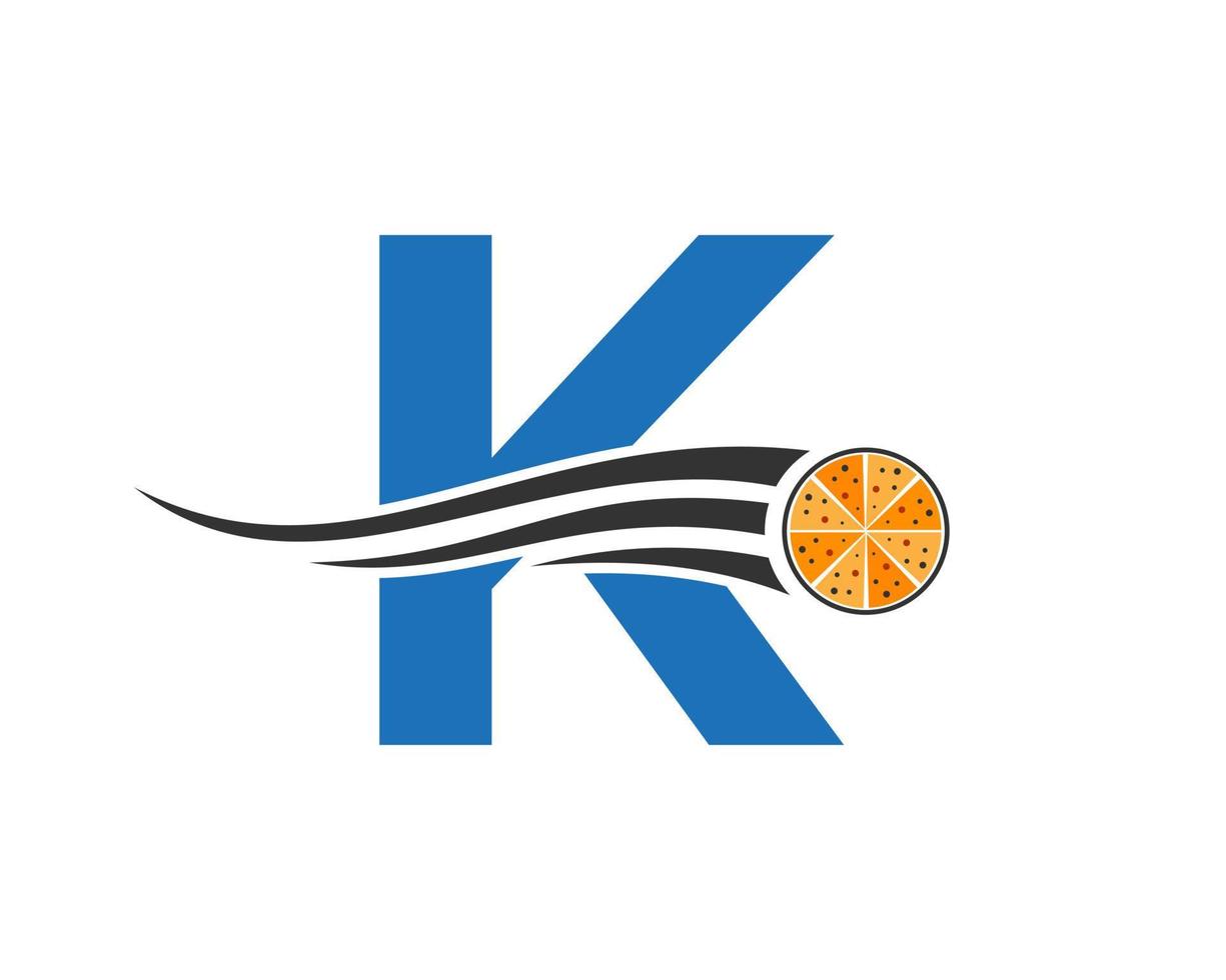 letra inicial k café restaurante logotipo con plantilla de vector de concepto de pizza