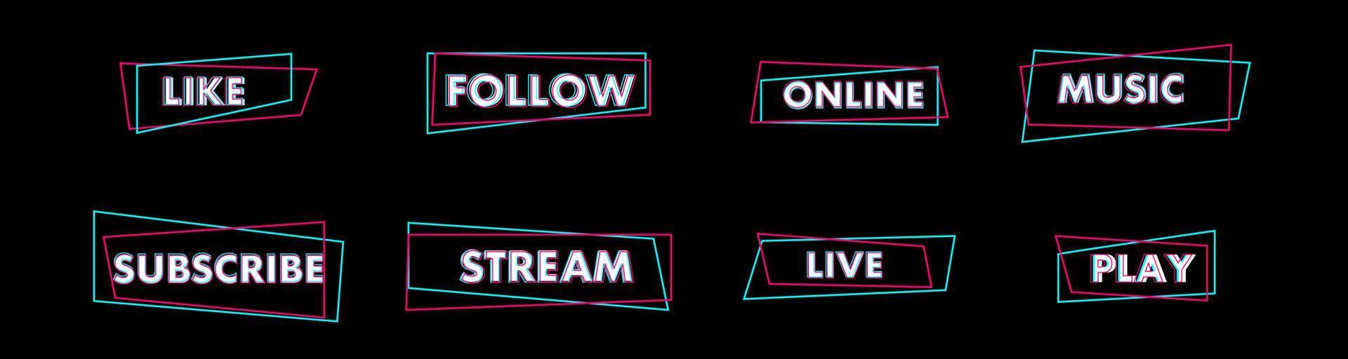 Set of stickers for a popular social network. Black - blue - pink sticker on white background. Modern advertising social media design. Vector illustration